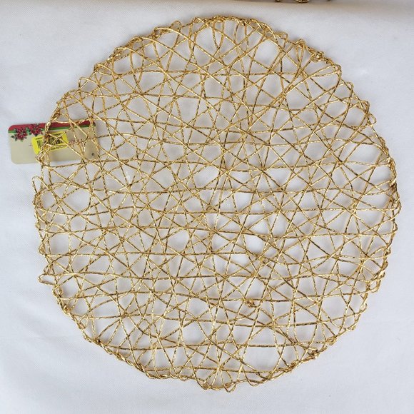 Holiday At Home NWT Set 4 Tangled Open Weave Round Circle Circular Metallic Gold - Picture 2 of 5